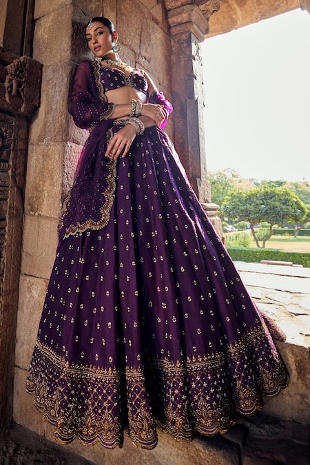 Buy Kritika Dawar Purple , Organza Embroidery, Raya Florin Bahar Bridal Lehenga Set Buy_Kritika Dawar_Purple , Organza Embroidery, Raya Florin Bahar Bridal Lehenga Set