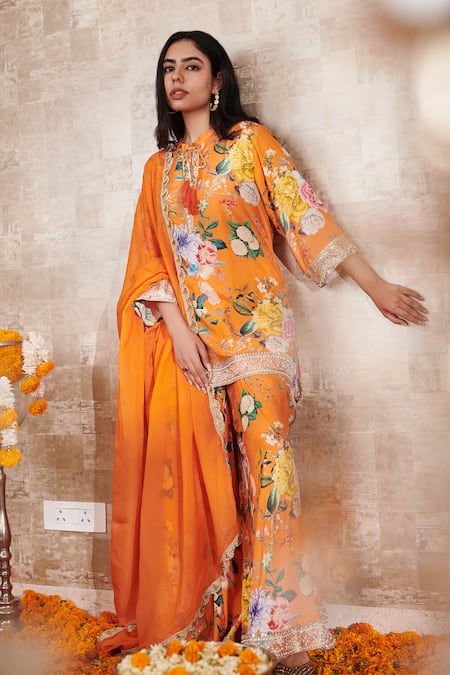Rainas Floral Pattern Kurta Sharara Set 