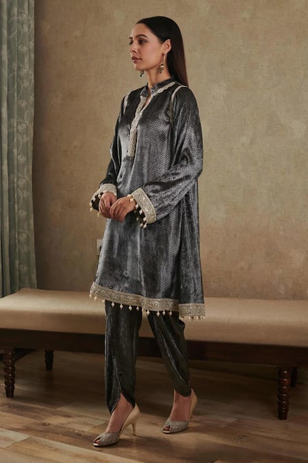 Rainas Chevron Pattern A-Line Kurta With Dhoti Pant 