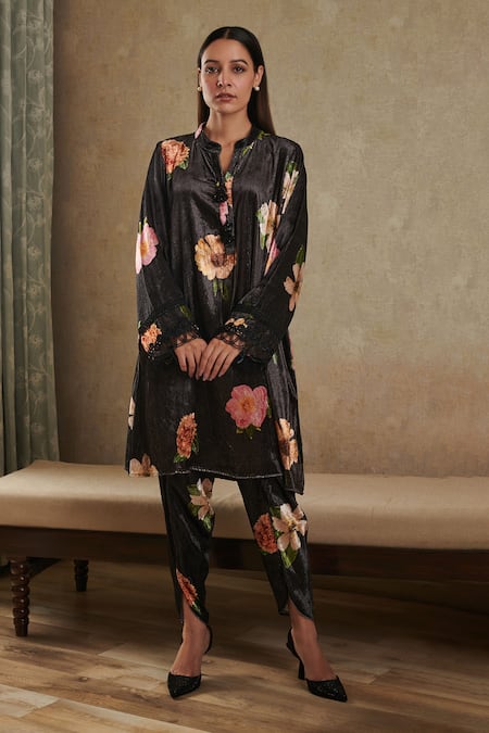 Rainas Flower Print Kurta With Dhoti Pant 