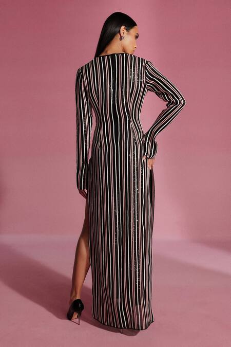 Sameer Madan Cardinale Striped Long Dress 