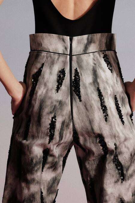 Sameer Madan Black Denim Sequins Cornell Trousers Online at Aza Fashions Sameer Madan_Black Denim Sequins Cornell Trousers_Online_at_Aza_Fashions