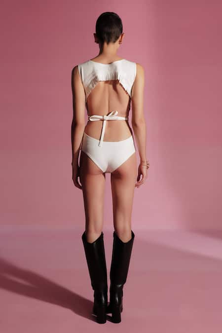 Sameer Madan White Embellished Bodysuit 