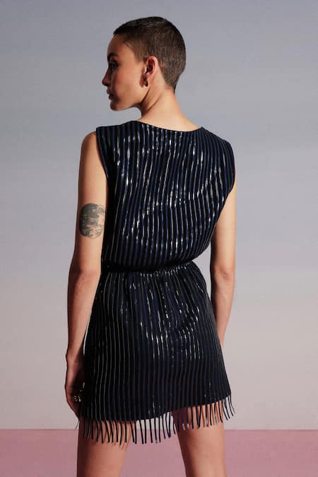 Sameer Madan French Cosmo Metallic Embroidered Dress 