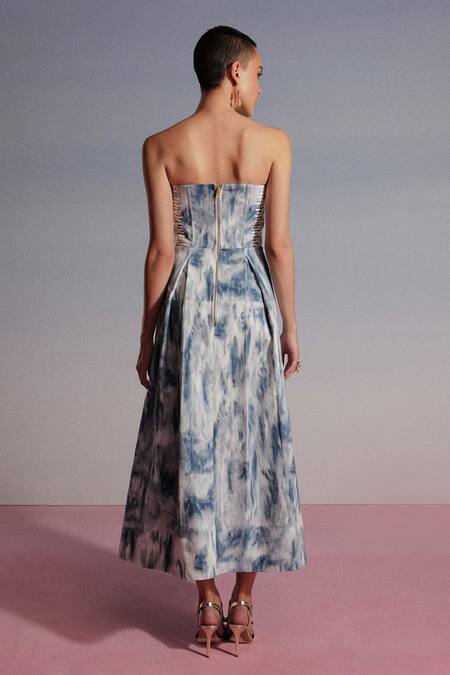 Sameer Madan Frostbite Glitch Print Box Pleated Dress 