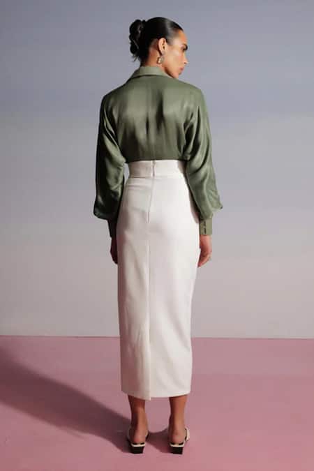 Sameer Madan Peppermint Embroidered Yoke Pencil Skirt 