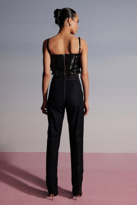 Sameer Madan Piscola Lace Embroidered Slim Fit Jeans 