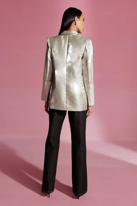 Sameer Madan Scottish Licqorice Embroidered Lapel Collared Blazer 