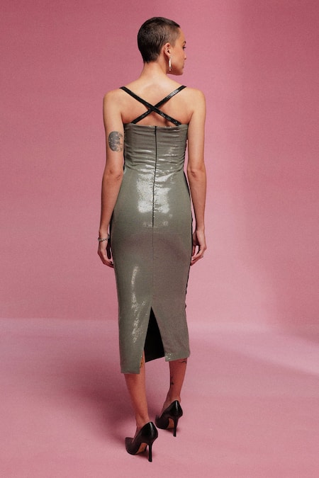 Sameer Madan Sparkling Shamrock Sequin Embroidered Bodycon Dress 