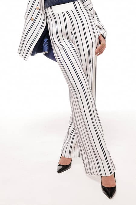 Sameer Madan Tonic Pinstripe Embroidered High Waist Trouser 