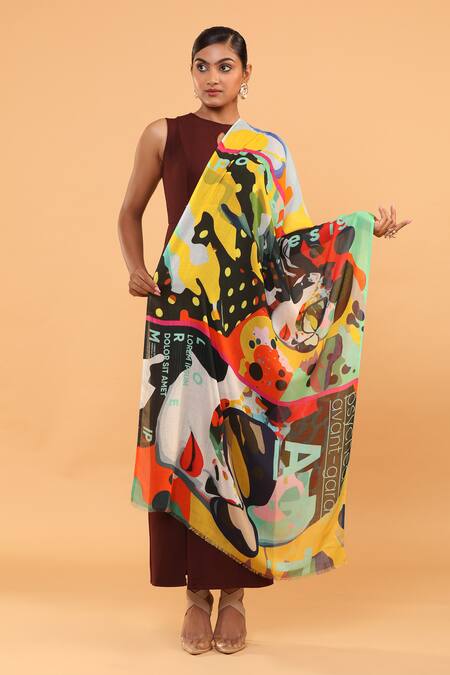 Buy Modarta Multi Color Abstract Print Shawl Online at Aza Fashions Buy_Modarta_Multi Color Abstract Print Shawl _Online_at_Aza_Fashions