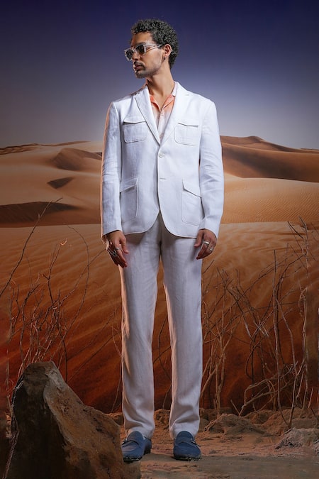 Buy_Asuka_White Linen Pristine Voyager Blazer _Online_at_Aza_Fashions
