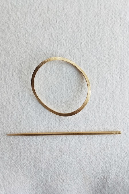 Shop DE'Anma Gold Charlotte Cutwork Hair Bun at Aza Fashions Shop_DE'Anma_Gold Charlotte Cutwork Hair Bun _at_Aza_Fashions