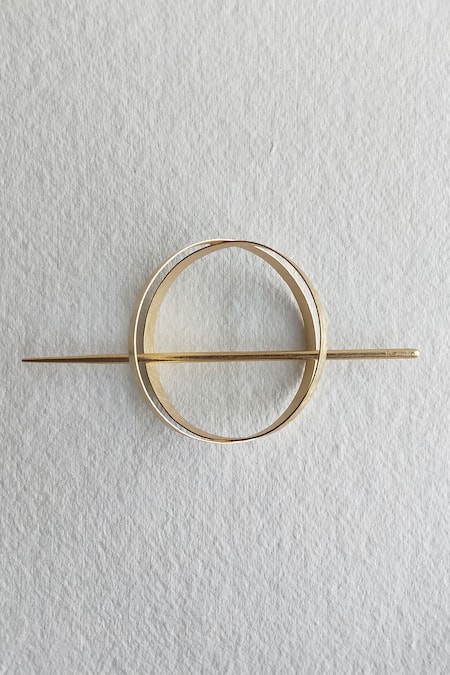 DE'Anma_Gold Bisect Shaped Small Hair Bun _at_Aza_Fashions