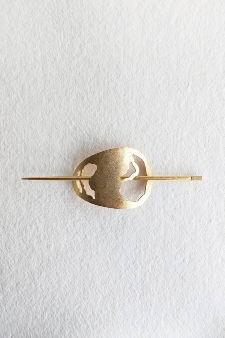 Shop_DE'Anma_Gold Funa Oval Shaped Hair Bun _at_Aza_Fashions