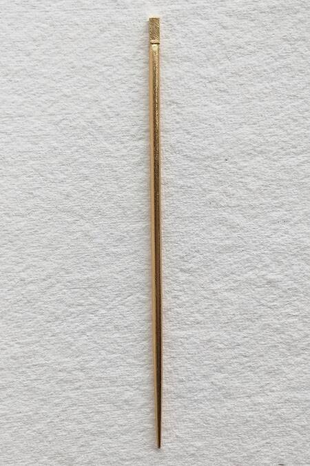 Shop DE'Anma Gold Inguru Rectangle Shaped Hair Bun Online at Aza Fashions Shop_DE'Anma_Gold Inguru Rectangle Shaped Hair Bun _Online_at_Aza_Fashions