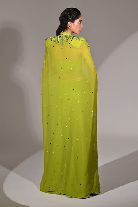 BAANI KHURANA Bead Sequin Embellished Cape Slit Skirt Set 