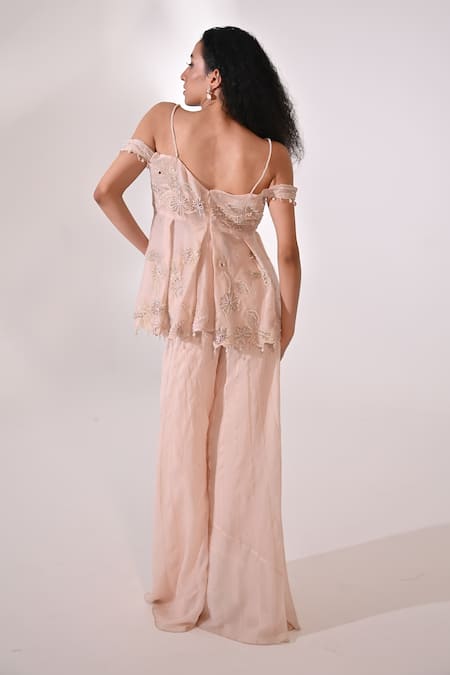 BAANI KHURANA Embellished Cold Shoulder Peplum Kurta With Sharara 