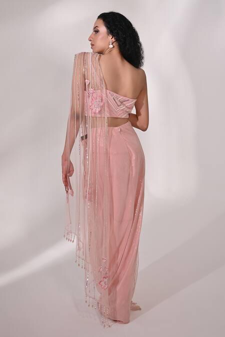 BAANI KHURANA Floral Sequin Embellished Pre-Draped Concept Saree With Blouse 