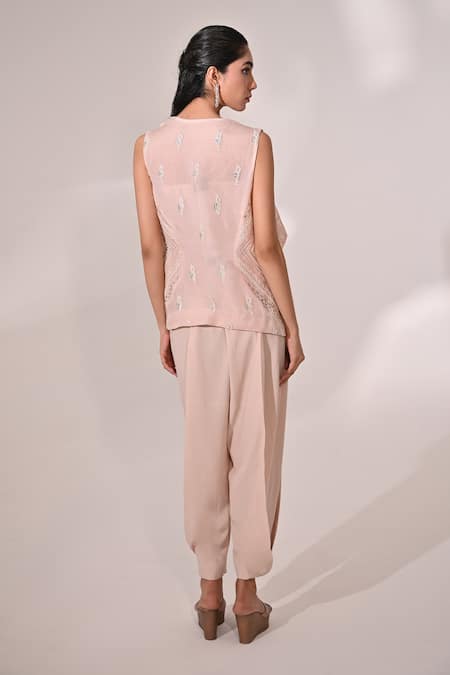 BAANI KHURANA Sequin Chevron Embellished Jacket Draped Pant Set 