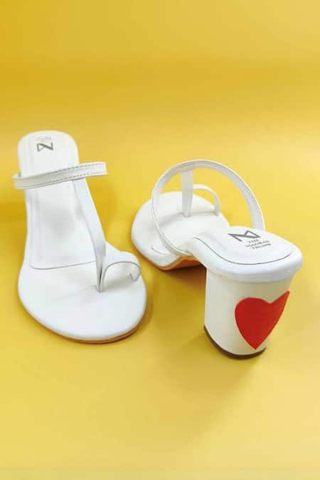 The Madras Trunk White Heart Beats Trio Patchwork Embroidered Heels 