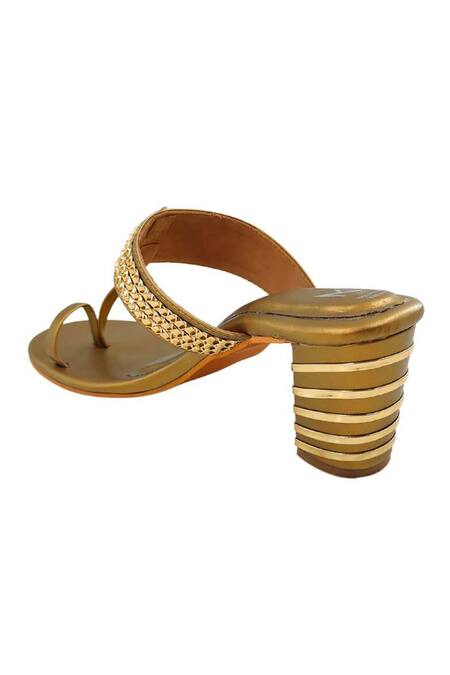 The Madras Trunk_Gold Rhinestones Ruhi Trio Braided Woven Kolhapuri Heels _at_Aza_Fashions
