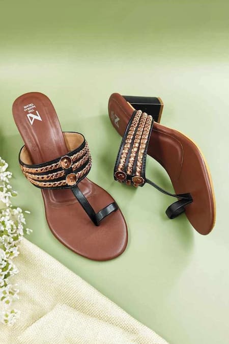 The Madras Trunk Ruhi Trio Braided Strap Woven Kolhapuri Heels 