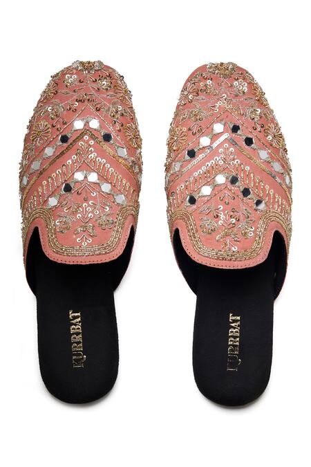 Shop_Kurrbat_Pink Embroidery Beebah Mules _at_Aza_Fashions