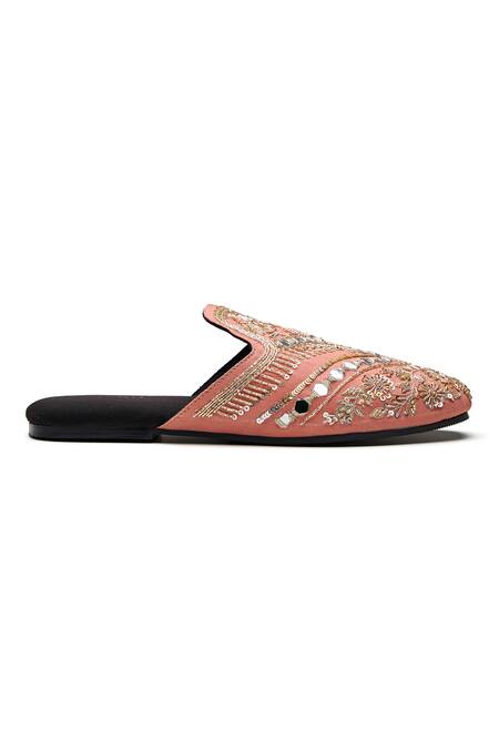 Kurrbat_Pink Embroidery Beebah Mules _Online_at_Aza_Fashions