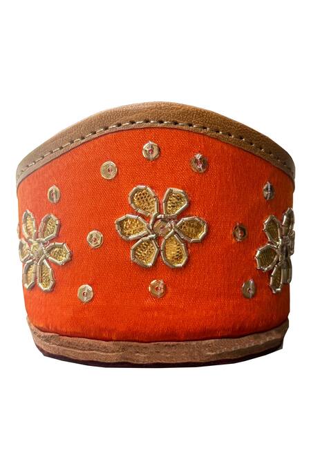 Kurrbat_Orange Rangreza Embroidered Juttis _Online_at_Aza_Fashions