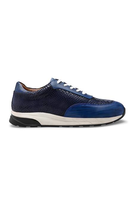 Ivrah_Blue Air Croc Skin Textured Sneakers_at_Aza_Fashions