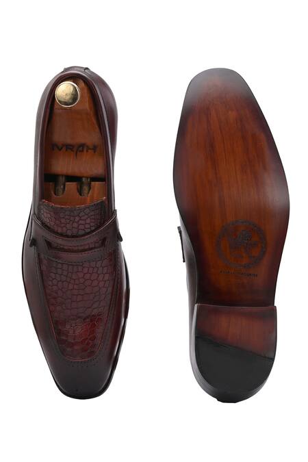 Shop_Ivrah_Brown Madrid Croc Skin And Shaded Slip On Shoes_at_Aza_Fashions
