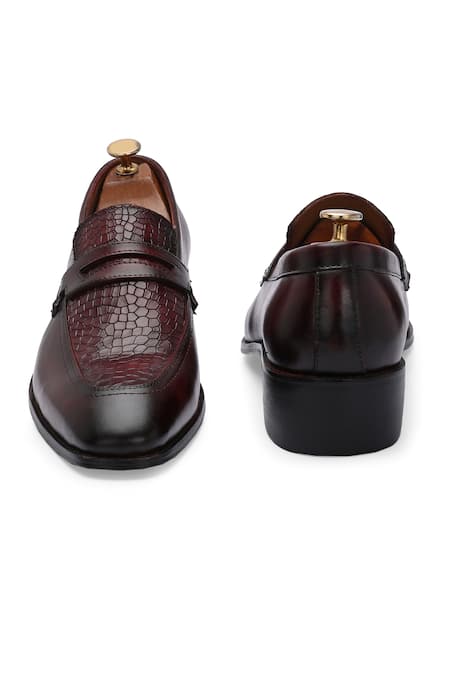 Shop_Ivrah_Brown Madrid Croc Skin And Shaded Slip On Shoes