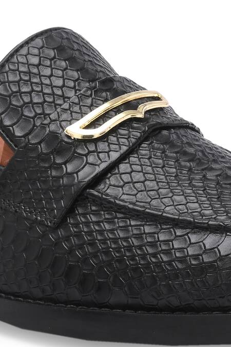 Ivrah Black Buckles Prague Croc Skin Textured Slip On Shoes Online at Aza Fashions Ivrah_Black Buckles Prague Croc Skin Textured Slip On Shoes_Online_at_Aza_Fashions