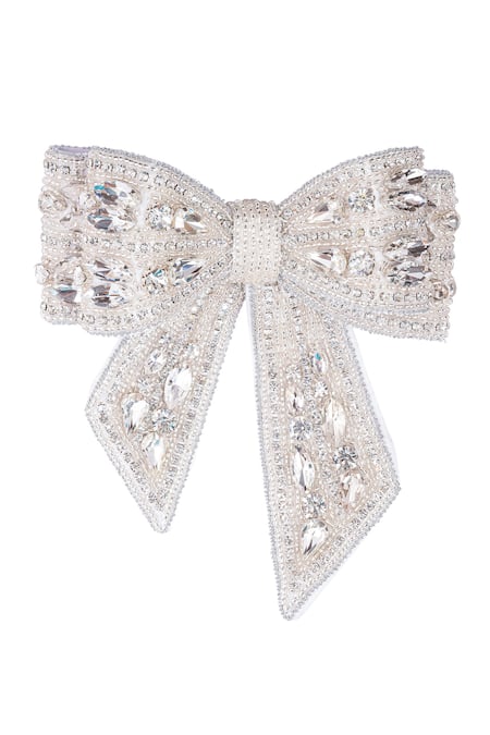 Hair Drama CO_Silver Crystal Embellished Hair Bow _Online_at_Aza_Fashions