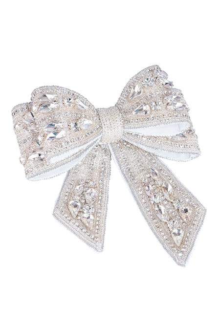 Buy_Hair Drama CO_Silver Crystal Embellished Hair Bow _Online_at_Aza_Fashions