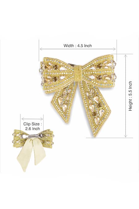 Shop_Hair Drama CO_Gold Crystals, Cut Work Studded Hair Bow _Online_at_Aza_Fashions