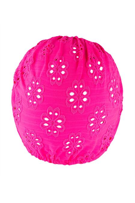 Shop Hair Drama CO Pink Floral Schiffli Shell Brooch Embellished Turban Online at Aza Fashions Shop_Hair Drama CO_Pink Floral Schiffli Shell Brooch Embellished Turban _Online_at_Aza_Fashions