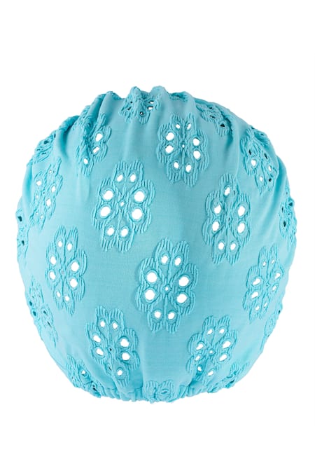 Hair Drama CO Blue Floral Schiffli Pattern Turban Online at Aza Fashions Hair Drama CO_Blue Floral Schiffli Pattern Turban _Online_at_Aza_Fashions