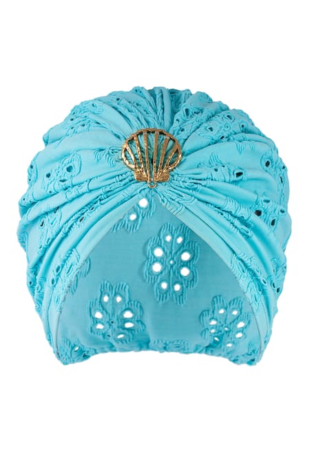 Buy Hair Drama CO Blue Floral Schiffli Pattern Turban Online at Aza Fashions Buy_Hair Drama CO_Blue Floral Schiffli Pattern Turban _Online_at_Aza_Fashions