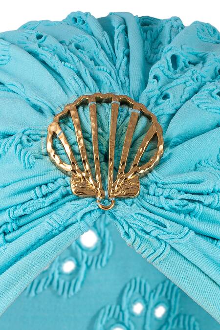 Shop Hair Drama CO Blue Floral Schiffli Pattern Turban Online at Aza Fashions Shop_Hair Drama CO_Blue Floral Schiffli Pattern Turban _Online_at_Aza_Fashions