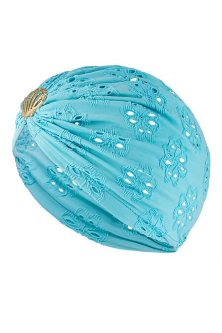Buy Hair Drama CO Blue Floral Schiffli Pattern Turban Buy_Hair Drama CO_Blue Floral Schiffli Pattern Turban