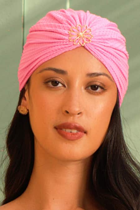 Hair Drama CO Purple Pearl Flower Brooch Embellished Turban Online at Aza Fashions Hair Drama CO_Purple Pearl Flower Brooch Embellished Turban _Online_at_Aza_Fashions