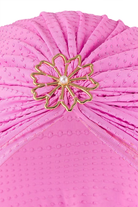 Buy Hair Drama CO Purple Pearl Flower Brooch Embellished Turban Buy_Hair Drama CO_Purple Pearl Flower Brooch Embellished Turban