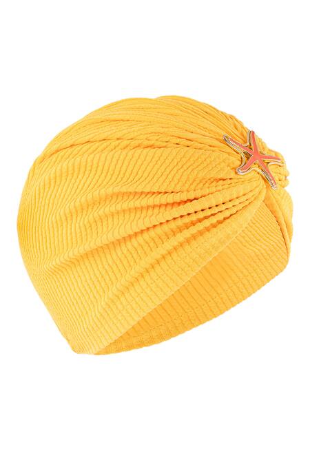 Buy Hair Drama CO Yellow Ribbed Brooch Embellished Turban Online at Aza Fashions Buy_Hair Drama CO_Yellow Ribbed Brooch Embellished Turban _Online_at_Aza_Fashions