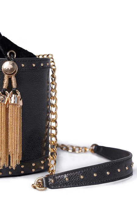 Buy_Anita Dongre_Black Tassels, Studs From The Wilderness Bucket Bag _Online_at_Aza_Fashions