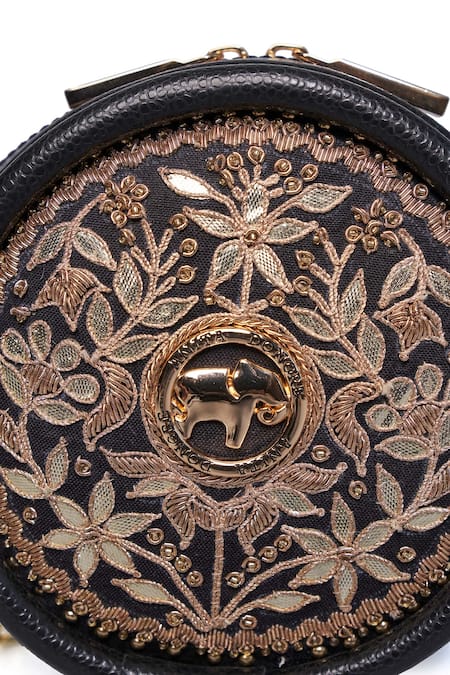 Shop_Anita Dongre_Black Embroidery Symphony Of Blooms Crossbody Bag_Online_at_Aza_Fashions
