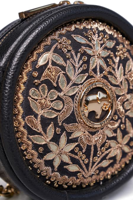 Anita Dongre_Black Embroidery Symphony Of Blooms Crossbody Bag_at_Aza_Fashions