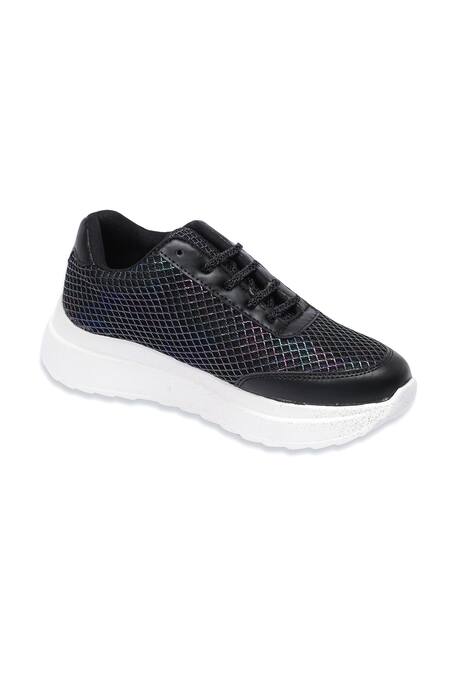 Sole Mates by Palak_Black Glittery Mesh Pattern Sneakers _Online_at_Aza_Fashions