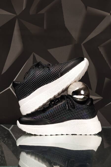 Shop_Sole Mates by Palak_Black Glittery Mesh Pattern Sneakers _Online_at_Aza_Fashions